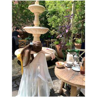 白水女人鱼公主 薄荷绿网纱连衣裙女新款氛围感显瘦裙子 有胸棉