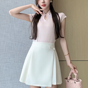 现货半身裙女2025春夏新中式国风百褶裙A字短裙复古遮肚遮胯半裙