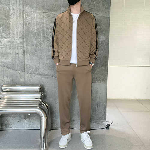 秋冬季运劝服套装男士休闲跑步服立领夹克外套中青年高档男运服潮