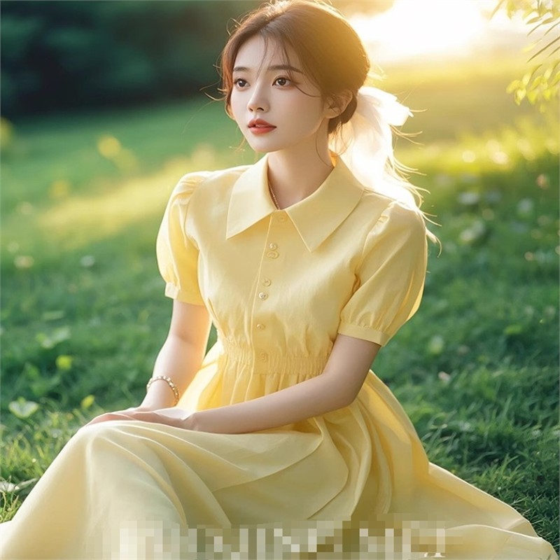 2025年夏季新款黄色连衣裙女