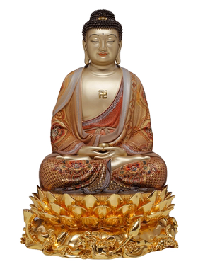 纯铜彩绘阿弥陀佛神像供奉大摆件