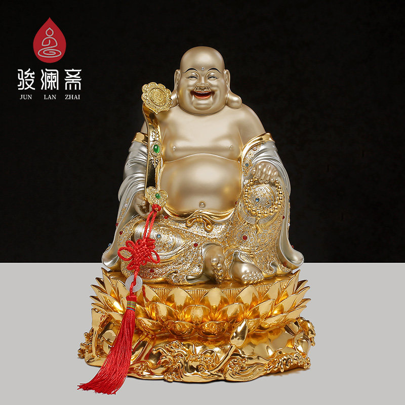 骏澜斋台湾银彩弥勒佛像家用供奉大肚笑佛铜雕像神像客厅招财摆件