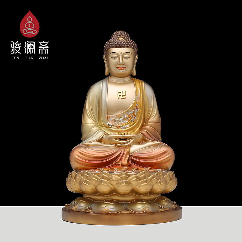 骏澜斋释迦牟尼佛佛像阿弥陀佛药师佛三宝佛铜像供奉家用神像摆件