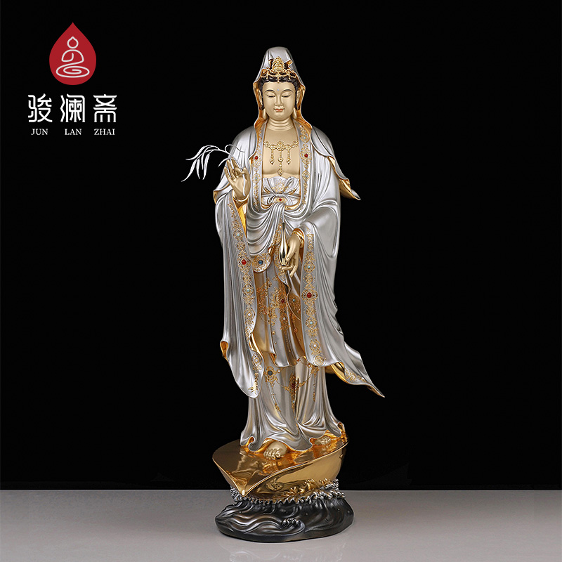 骏澜斋铜雕神像一叶观音菩萨佛像南海观世音站像毗卢供奉摆件大全