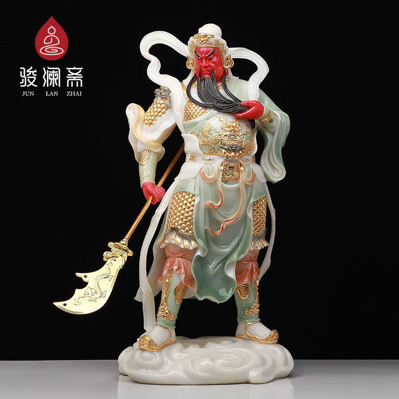 骏澜斋汉白玉色佛像关公伽蓝韦驮菩萨像居家供奉神像 石雕摆件