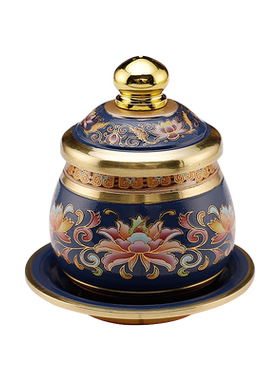 珐琅彩色铜供水杯佛前供佛杯 莲花圣水杯 财神观音菩萨净水杯摆件