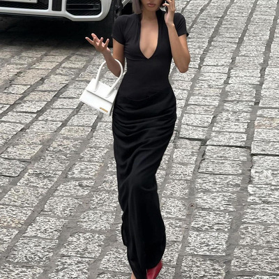 2026 Women Sexy Deep V Short Sleeve Solid lor Hot Girl Style