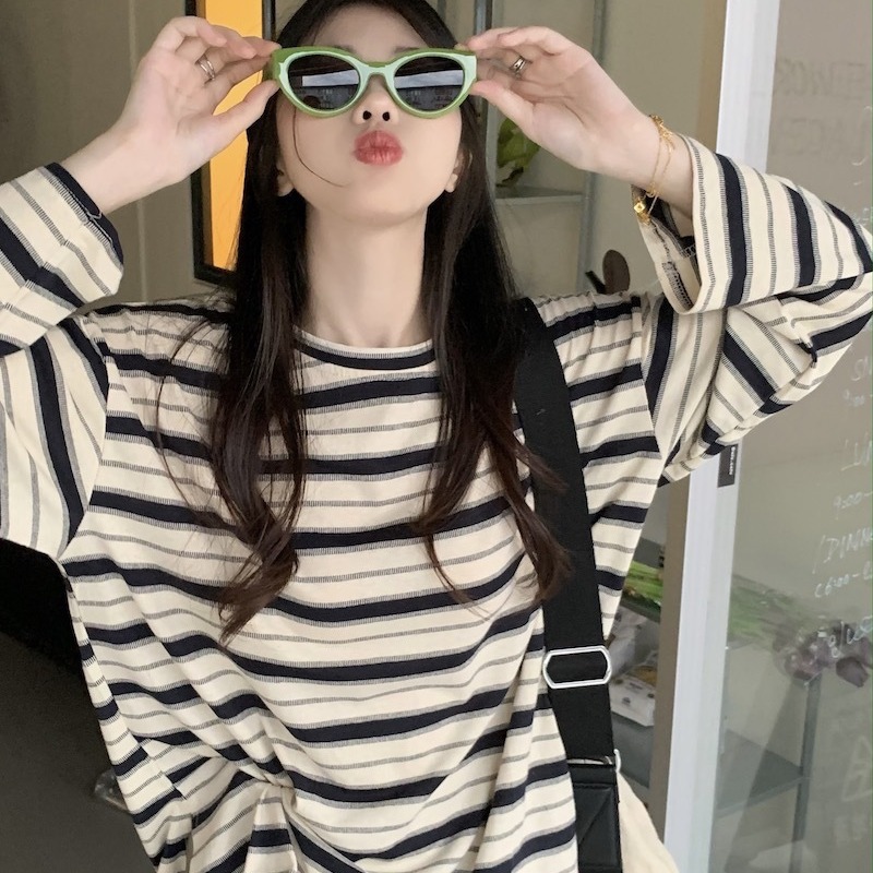 2025 Early Striped Long Sleeve Top Women's Ins Design Slimmi