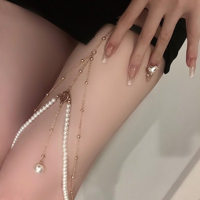 Exaggerated Simple Joker Multi-layer Pearl Chain Leg Chain I