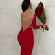 Dress Backless lor Solid Elegant Sexy Long fit Pleated Slim
