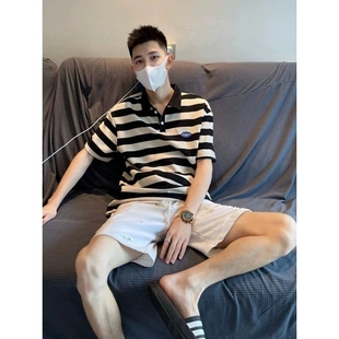 套装 港风男士 时尚 ins超 潮牌帅气休闲套装 polo衫 日本专柜短袖 夏季