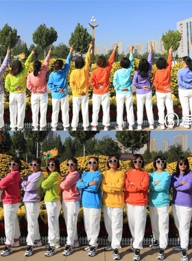 闺蜜装姐妹套装糖果彩色卫衣卫裤演出团建服多人团体班服运动套装