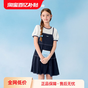巴拉巴拉女童裙子儿童连衣裙2026夏装新款中大童假两件轻薄学院风