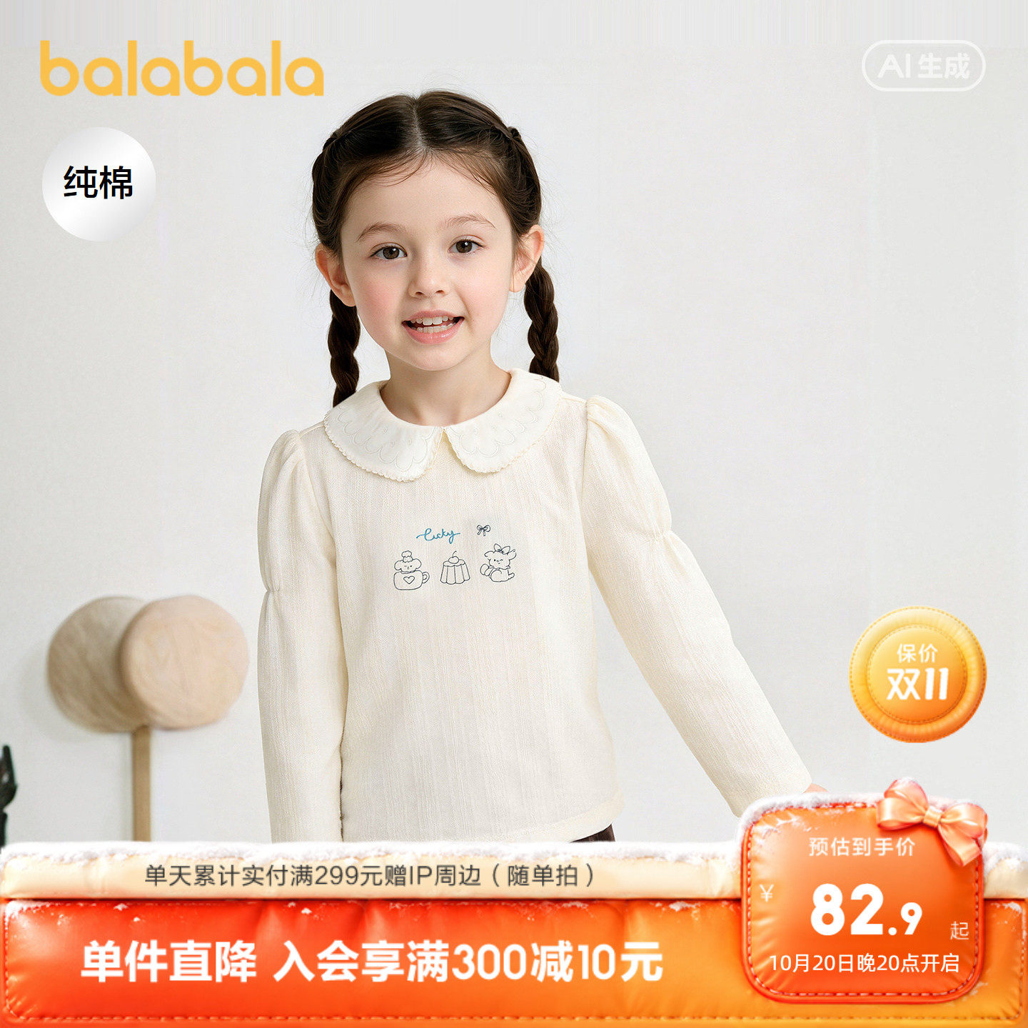 巴拉巴拉童装儿童长袖t恤女童2026新款春装纯棉衣服印花宝宝上衣