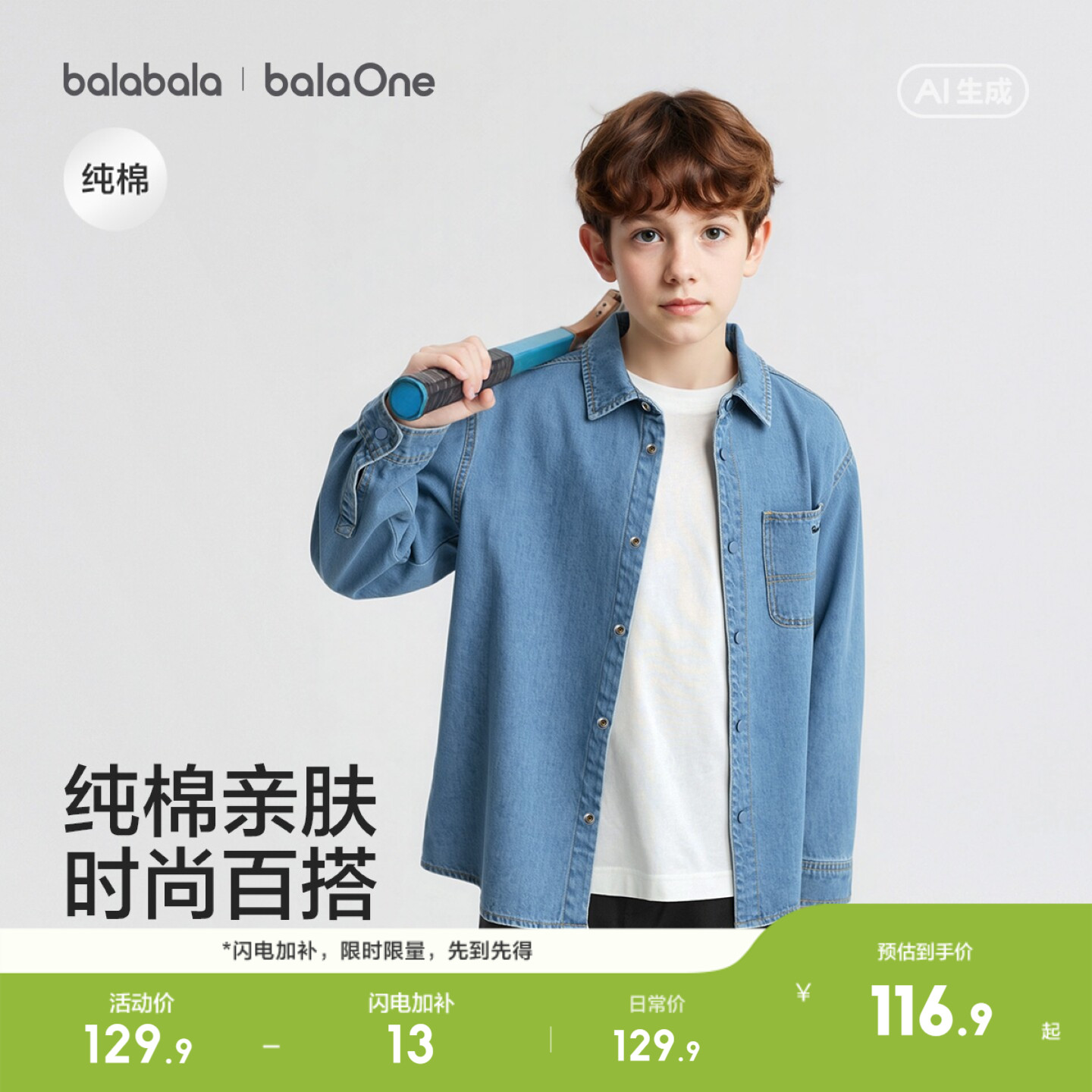 巴拉巴拉balaOne长袖衬衫牛仔图片