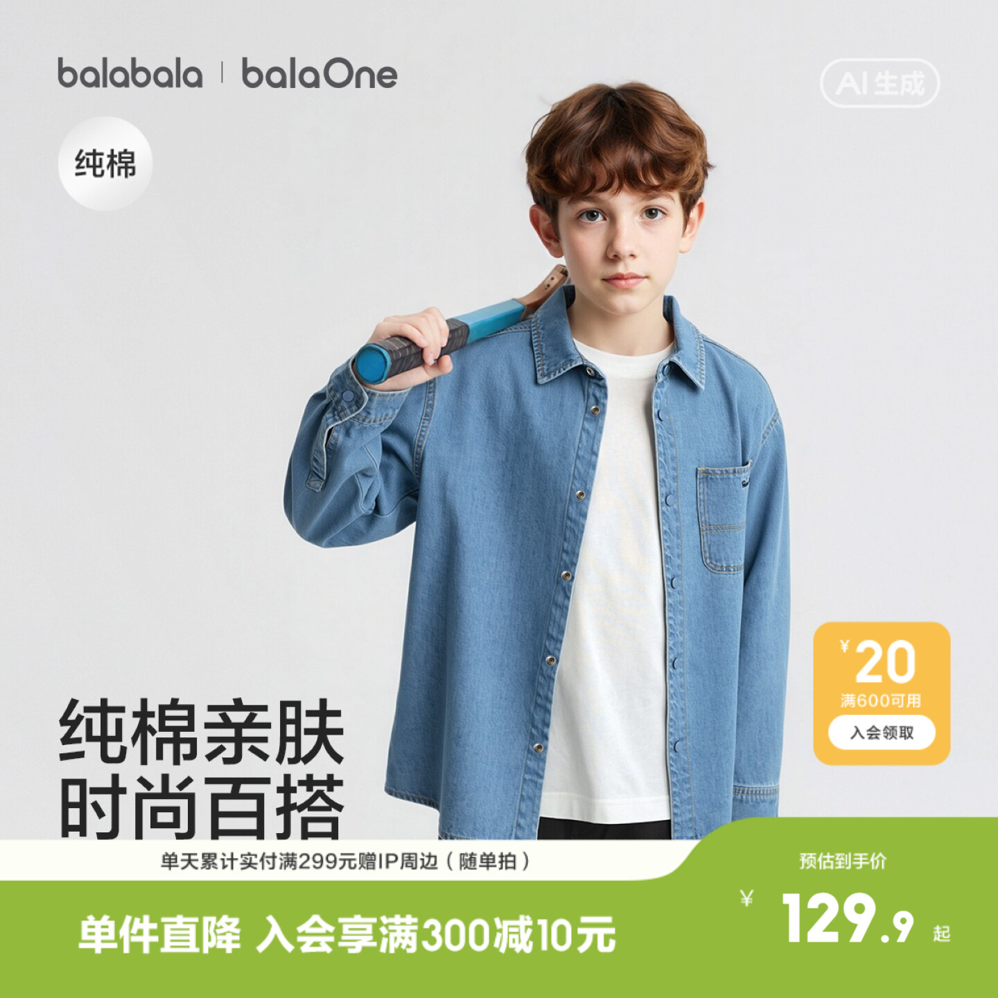 巴拉巴拉balaOne长袖衬衫牛仔