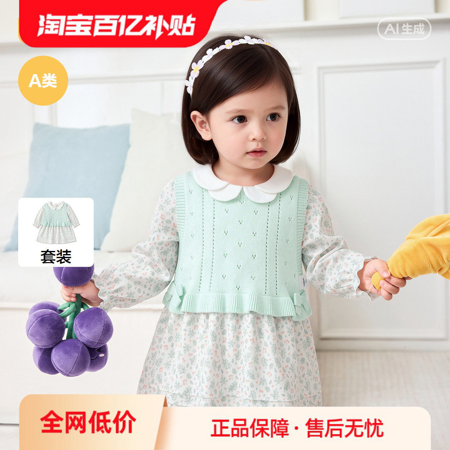 【商场同款 】巴拉巴拉宝宝套装女童长袖连衣裙两件套2026秋文艺