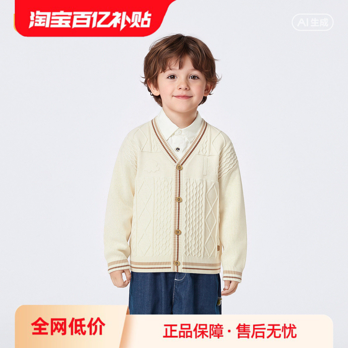 巴拉巴拉童装儿童宝宝毛衣男童V领针织开衫26新款儿童春秋装婴儿