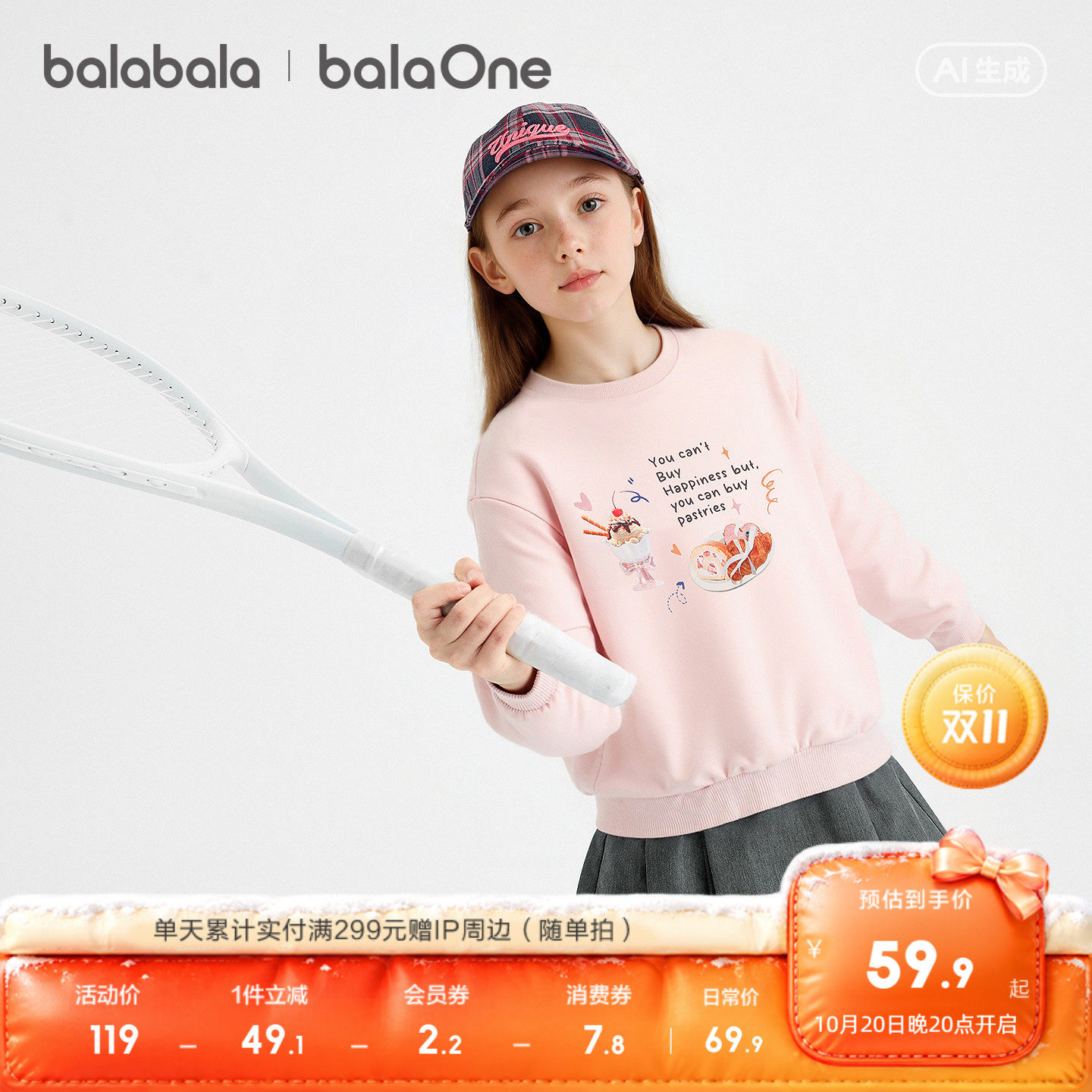 【balaOne】巴拉巴拉童装儿童卫衣长袖女童2026新款春装打底衫潮