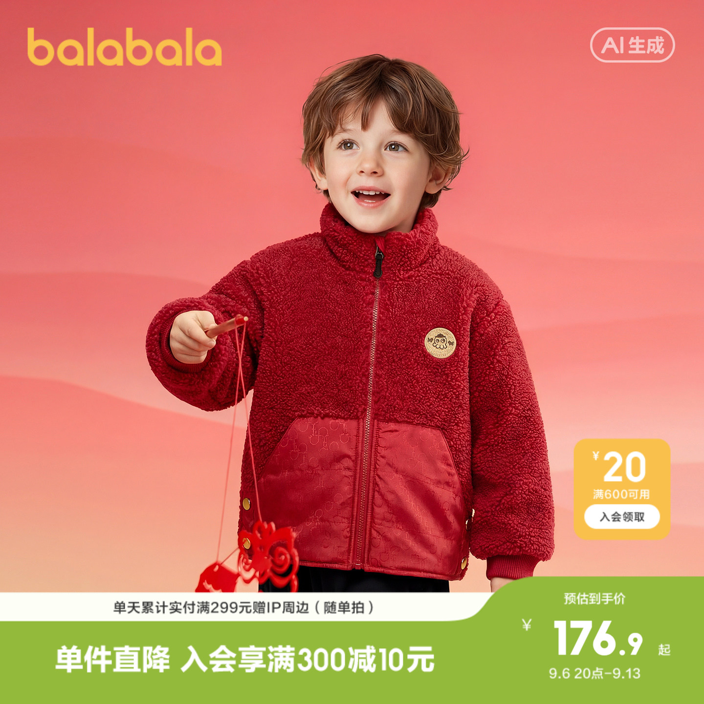 巴拉巴拉童装儿童棉服男童2026新款春装仿羊羔毛外套