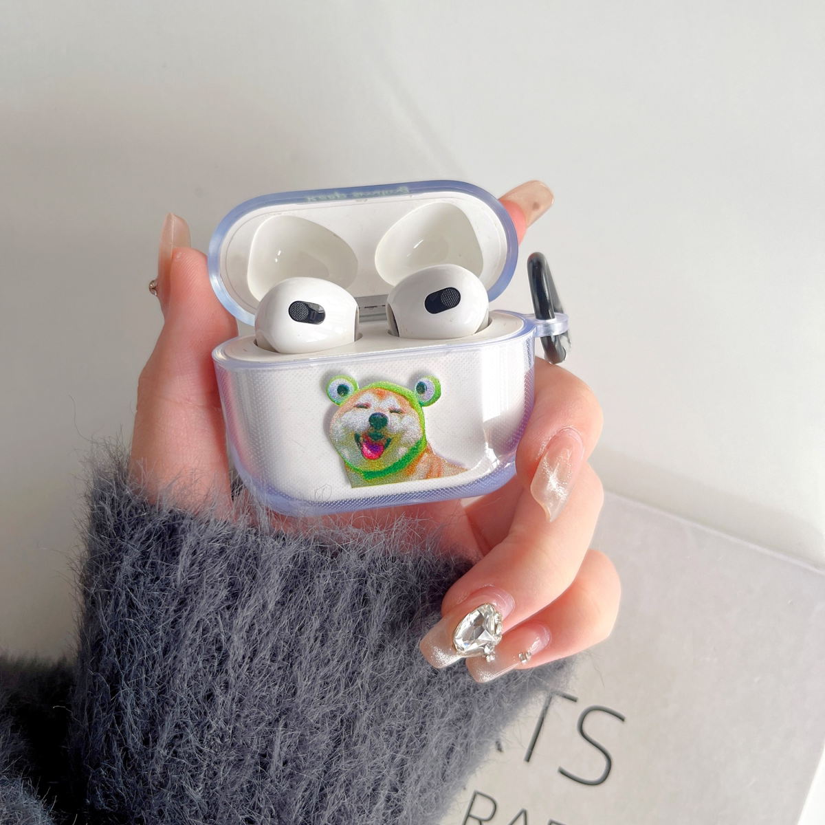 绿色狗狗卡通史迪仔适用AirPods3耳机套1无线蓝牙耳机壳苹果2代Pro软壳AirPods2保护套AirPods4代硅胶带挂饰