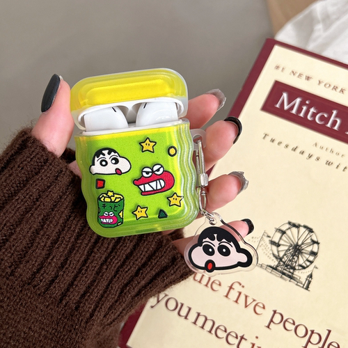 可爱卡通蜡笔小新鳄鱼适用AirPods4保护套新款iPod苹果耳机套带挂饰2代无线蓝牙3代airpodspro2代防摔保护壳-