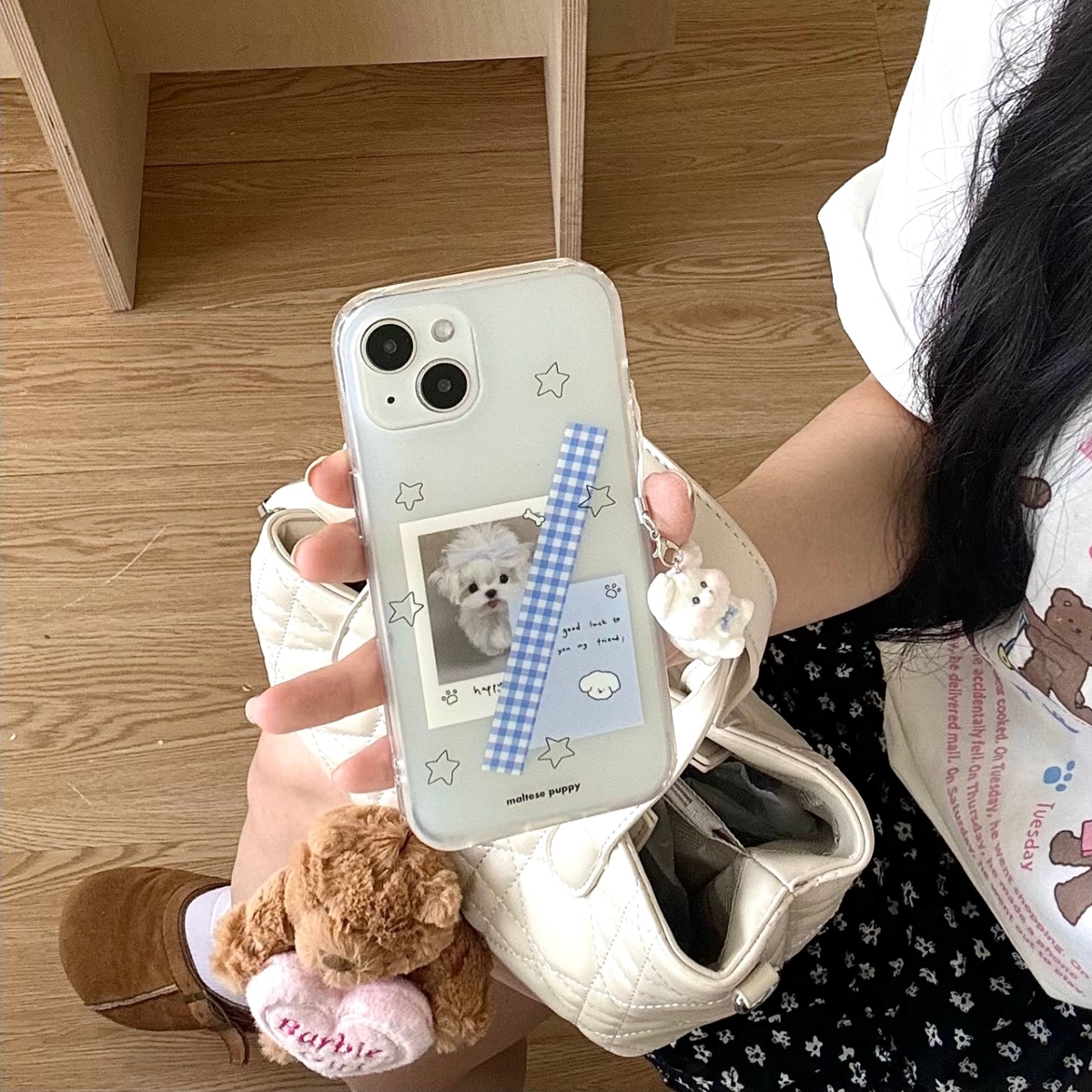 双层-标签小狗+挂件适用苹果16promax手机壳轻派小众iphone13可爱超萌白色挂饰新款15pro女款卡通双层全包14