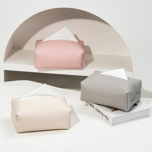 皮革纸巾盒高级感客厅卧室餐厅桌面艺术感奶油风抽纸盒收纳袋车载