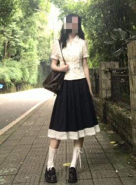 素雅学院 日系学院风二次元JK制服设计感polo领衬衫拼接半裙套装