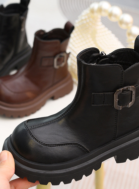 儿童皮靴女童加绒保暖马丁靴2025冬季新款女孩靴子时尚防滑休闲靴
