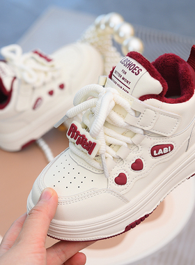 女童棉鞋加绒儿童板鞋冬季2025新款童鞋女孩小白鞋大棉保暖运动鞋