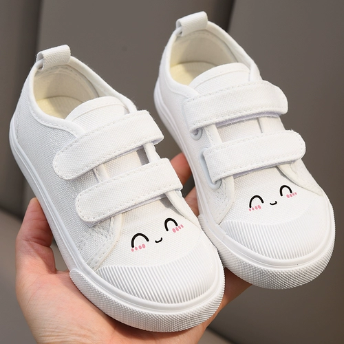 Летняя тонкая тканевая белая обувь, мягкие туфли для раннего возраста на липучке, мягкая подошва