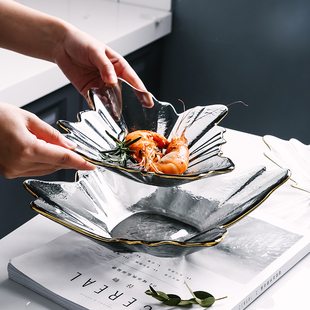 玻璃盘沙拉盘欧式描金边大中小号家用餐具个性异形盘水果盘甜品盘