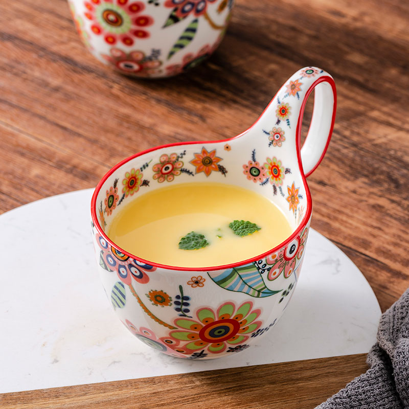 zb蝶恋花曲把杯大容量牛奶杯燕麦杯早餐陶瓷碗沙拉碗