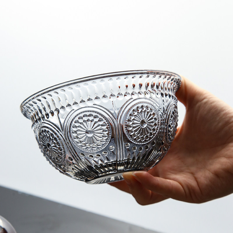 复古浮雕玻璃碗 ins风太阳花碗网红水果沙拉碗冰淇淋碗麦片甜品碗,餐饮具,碗,淘宝优惠券,粉丝福利购,淘宝优惠卷