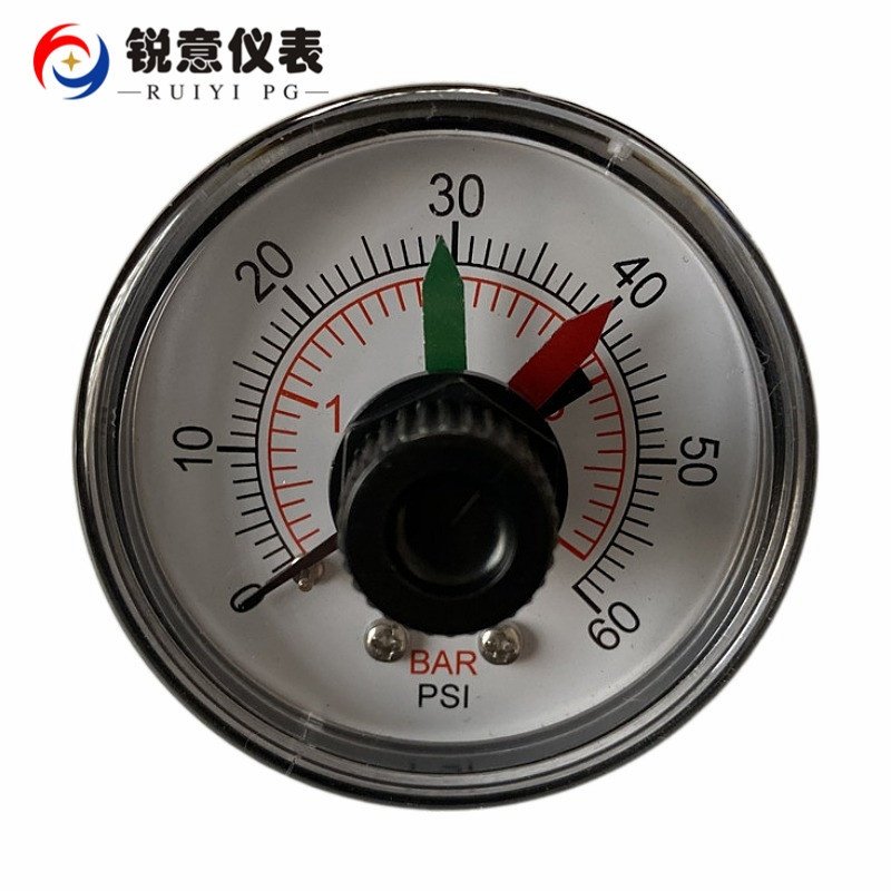 带红绿针轴向压力表 60PSI 4bar压力表带可调指针0.6MPA 6bar仪表