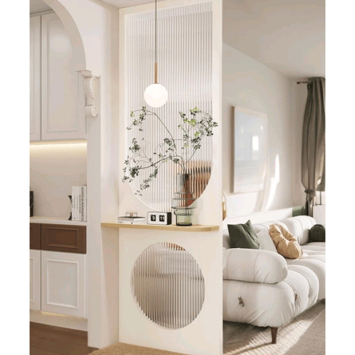 2024新款法式中古奶油风隔断客厅入户实木弧形屏风浴室柜玄关遮挡