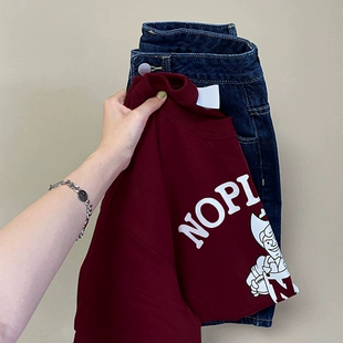 T恤女春季 法式 纯棉短袖 流行学生宽松oversize重磅正肩小众上衣服