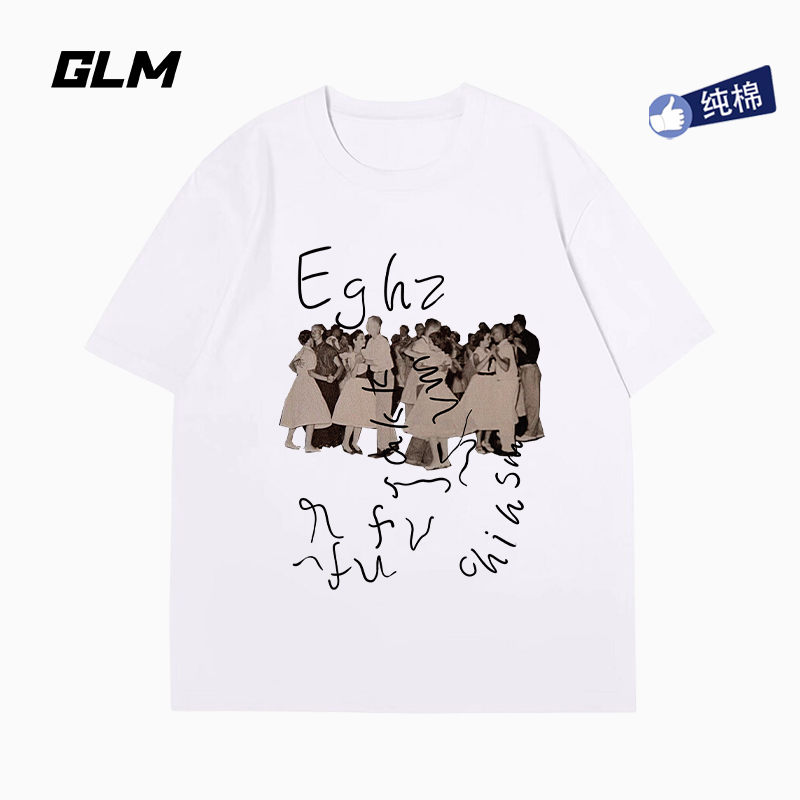 GLM美式复古纯棉短袖T恤男夏季新款潮牌印花休闲宽松百搭小众上衣