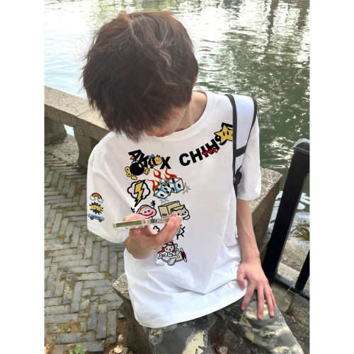 美式高街纯棉短袖t恤男款学生