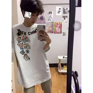 WASSUP美式街头纯棉短袖t恤男款初中生夏季高街印花痞帅半袖上衣