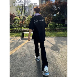 WASSUP美式纯棉短袖男款夏季高街vibe风字母印花个性青少年半袖潮