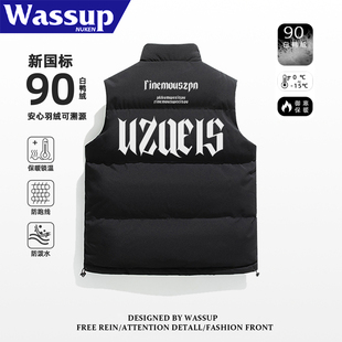休闲黑色轻薄立领外套 冬季 WASSUP美式 街头90白鸭绒羽绒马甲男女款