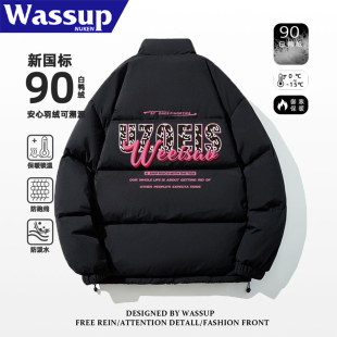 复古黑色轻薄90白鸭绒青少年外套 冬季 WASSUP美式 高街羽绒服男女款