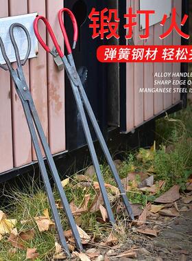 手工锻打火钳垃圾夹长柄加厚垃圾钳拾物器铁钳烧烤炭钳煤饼夹钳