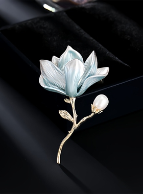 中国风玉兰花珍珠胸针高档女款