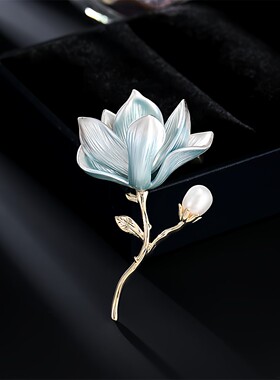 中国风玉兰花珍珠胸针高档女款
