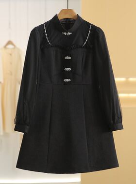 品牌撤柜【魔美MZ系列】链条时尚盘扣木耳边碎花连衣裙25冬裙子女
