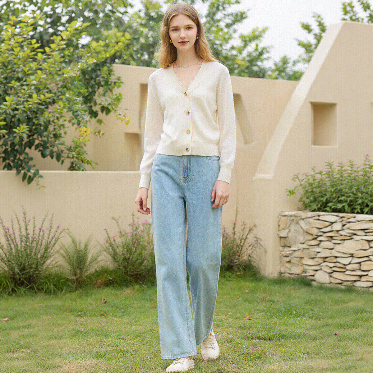 【欧海】简约风气质V领显瘦针织毛衣007品牌折扣店26春开衫外套女 - 淘宝联盟商品