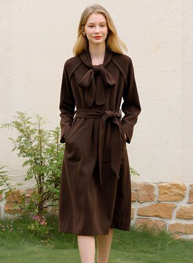 专柜价1298【A】1.6%绵羊毛纯色气质系带收腰连衣裙品牌撤柜26春